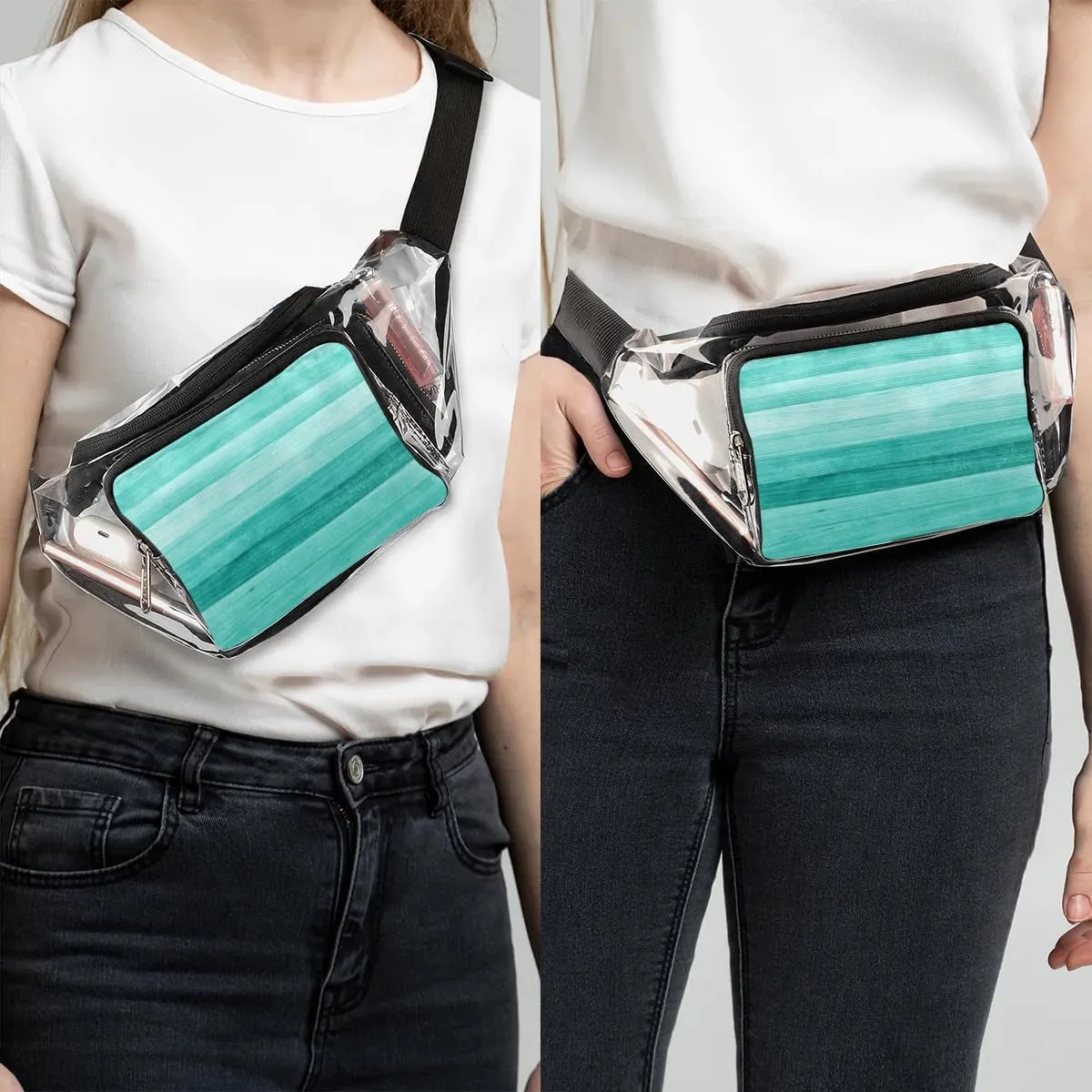 Blue Wood Clear Fanny Pack Stadium Approved Clear Crossbody Belt Bag for Women Men Transparent Waist Bag with Adjustable Strap for Concerts Sports Events Travel