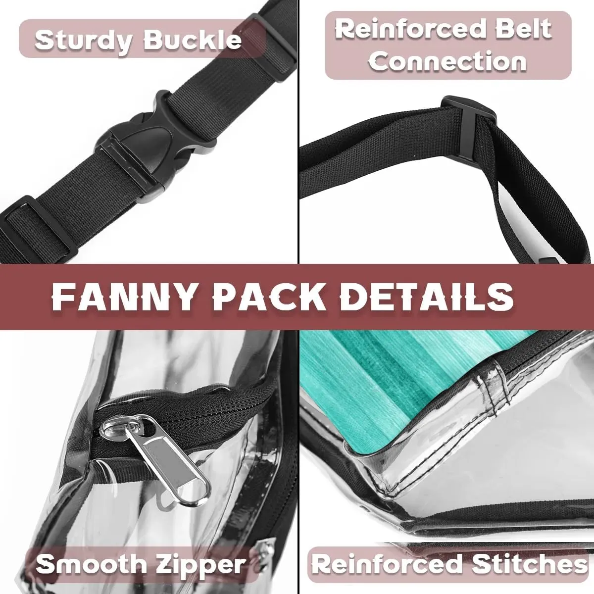 Blue Wood Clear Fanny Pack Stadium Approved Clear Crossbody Belt Bag for Women Men Transparent Waist Bag with Adjustable Strap for Concerts Sports Events Travel