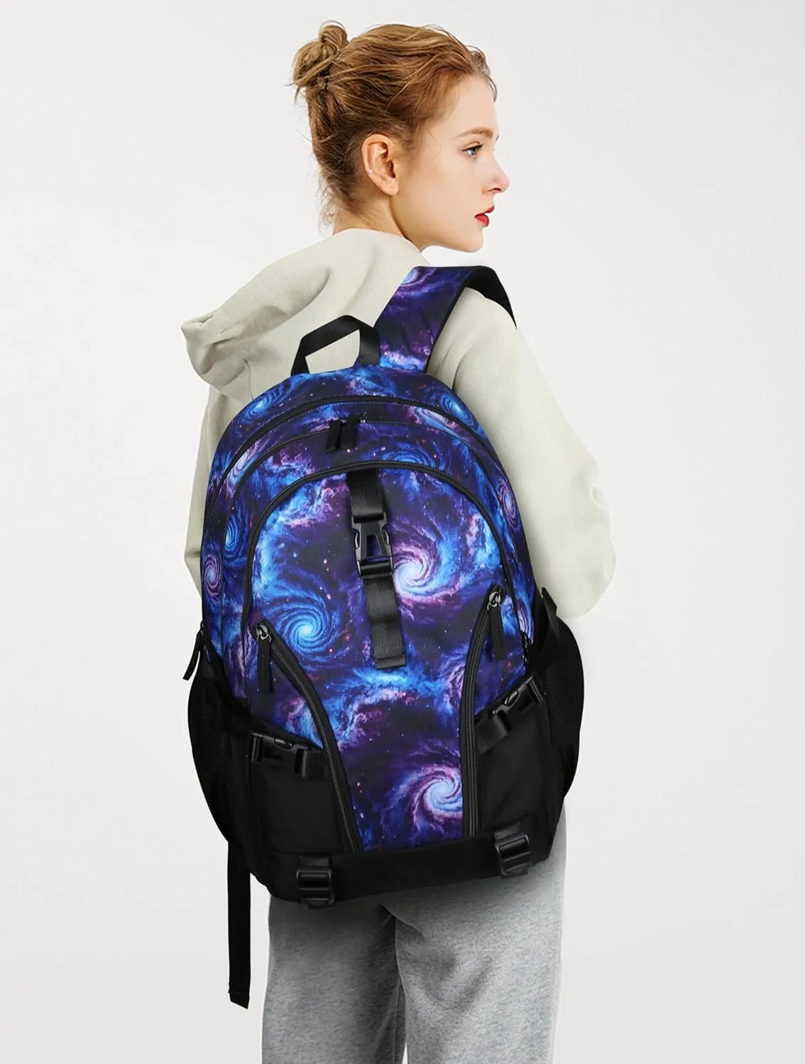 BLUEFAIRY Galaxy Backpack for Middle High School Book Bags for Teens Girls Boys BookBags XL with Large Compartments Lots of Pockets Mochilas para Niñas Niños Adolescentes 18" Purple Black