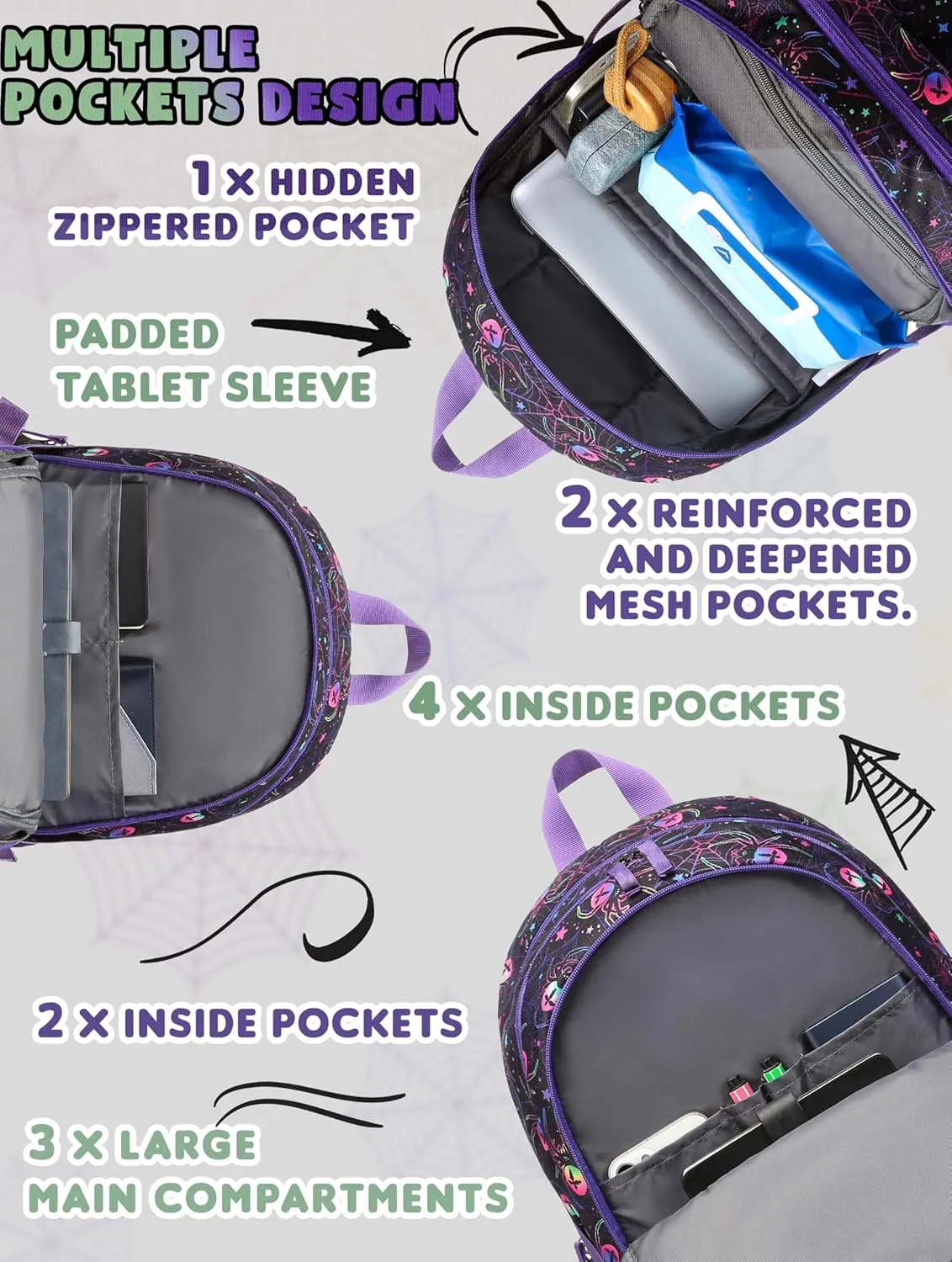 BLUEFAIRY Kids Backpack for Girls Boys Elementary Middle School Bookbag for Teens 18" Large Book Bags Fits 15.6 Inch Laptop with Lots of Pockets Mochilas para Niñas Adolescentes Purple/Black