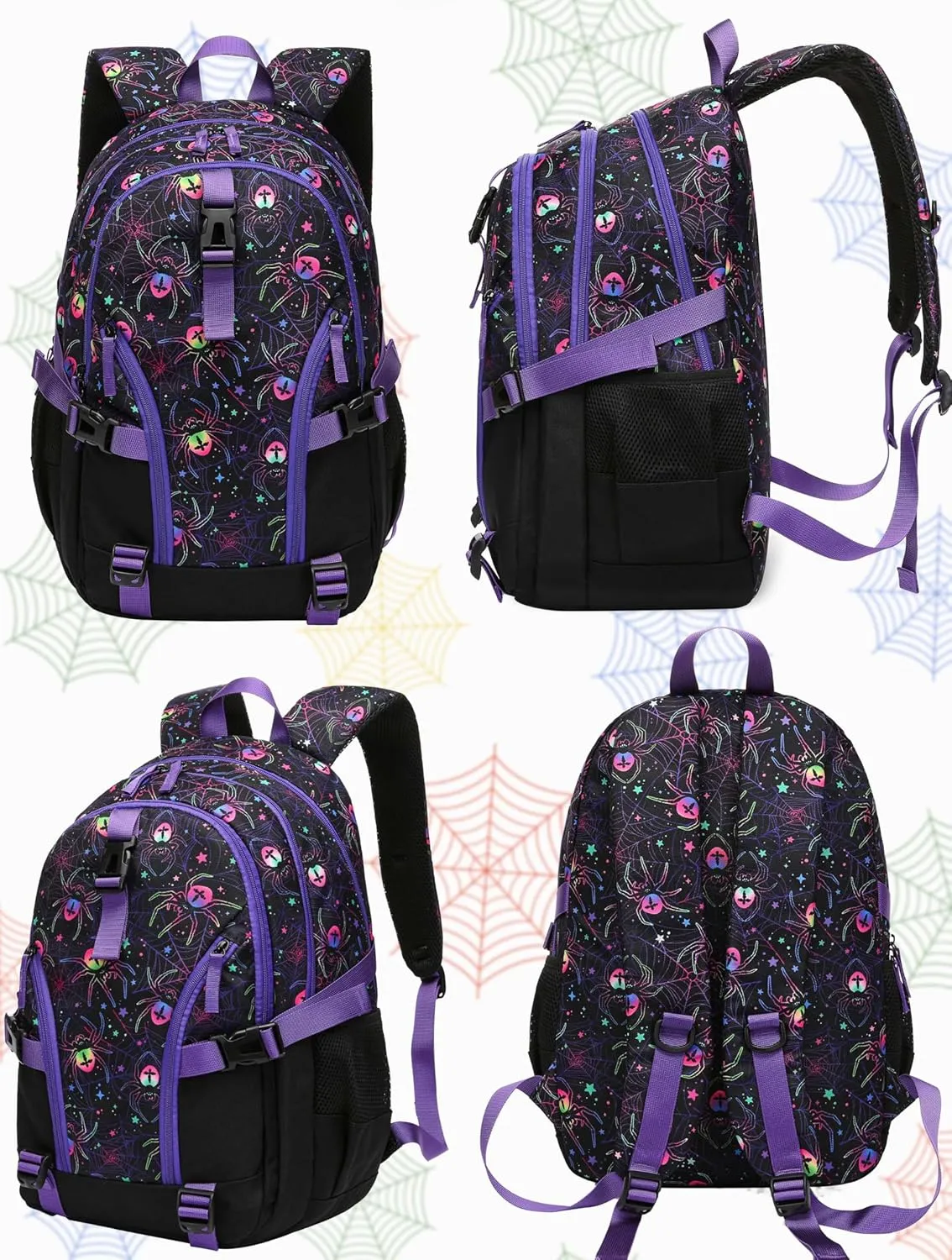 BLUEFAIRY Kids Backpack for Girls Boys Elementary Middle School Bookbag for Teens 18" Large Book Bags Fits 15.6 Inch Laptop with Lots of Pockets Mochilas para Niñas Adolescentes Purple/Black