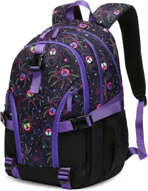 BLUEFAIRY Kids Backpack for Girls Boys Elementary Middle School Bookbag for Teens 18" Large Book Bags Fits 15.6 Inch Laptop with Lots of Pockets Mochilas para Niñas Adolescentes Purple/Black