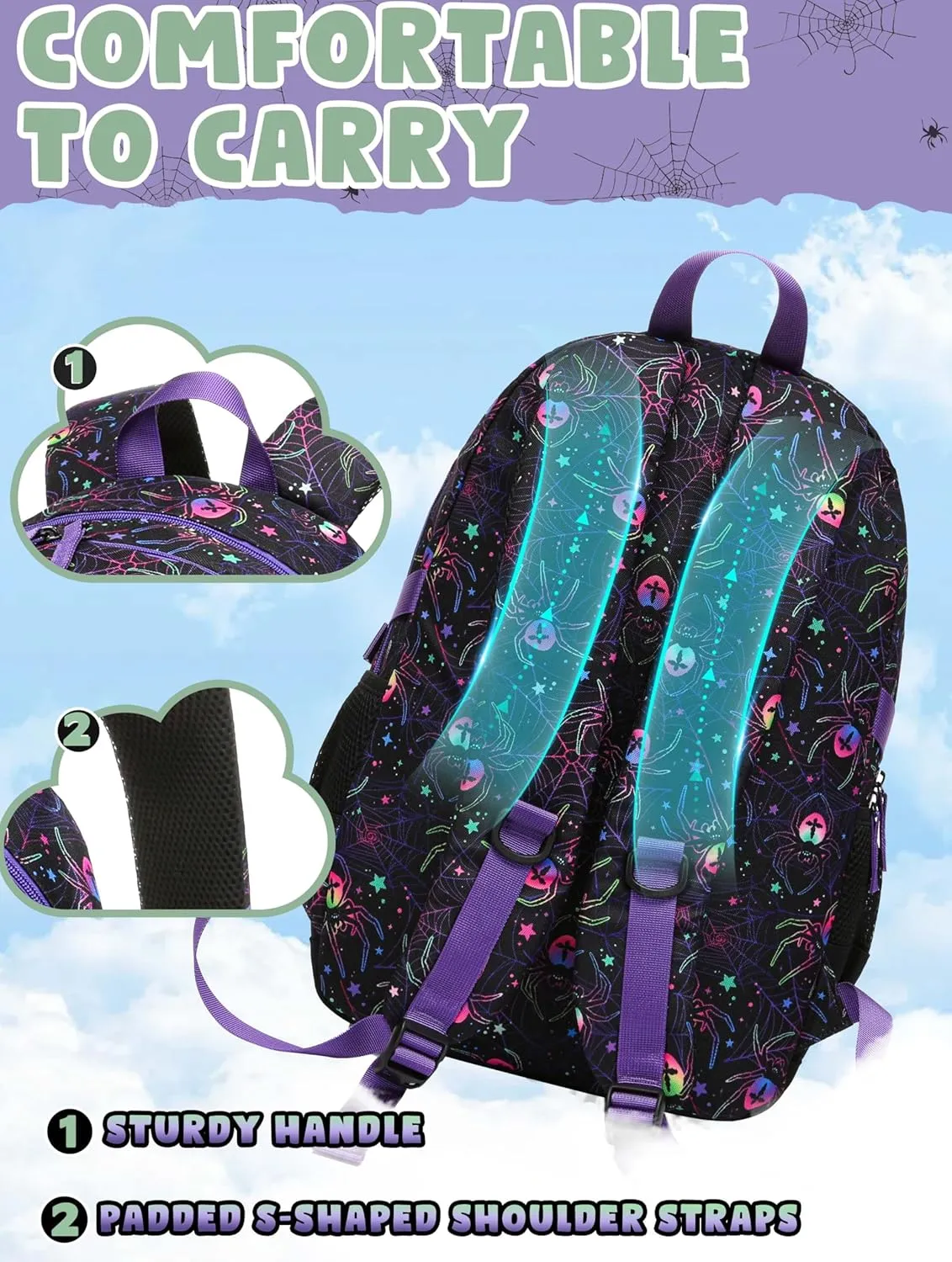 BLUEFAIRY Kids Backpack for Girls Boys Elementary Middle School Bookbag for Teens 18" Large Book Bags Fits 15.6 Inch Laptop with Lots of Pockets Mochilas para Niñas Adolescentes Purple/Black
