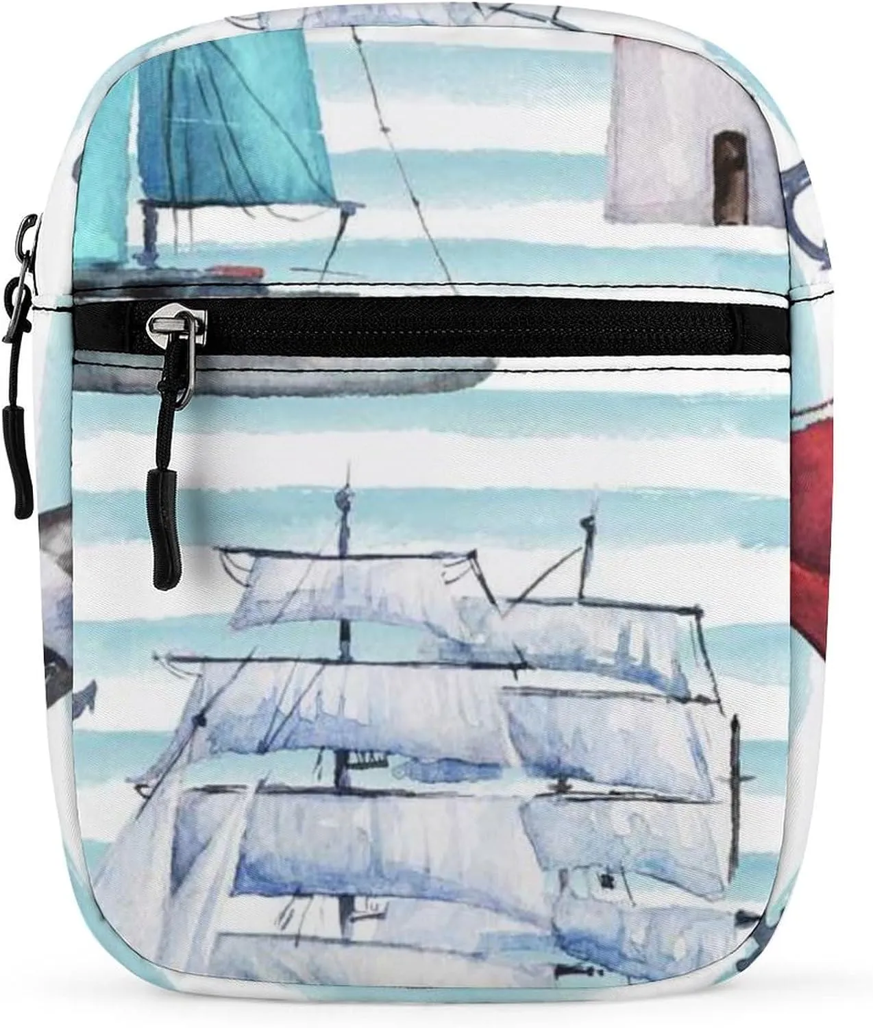 Boats Ships Vessels Nautical Anchors Light House Adjustable Fanny Waist Pack Pouch, Waterproof Crossbody Runners Bag Wallet for Gym Hiking Fitness Women Men 6.1 x 2.2 x 7.9 inch