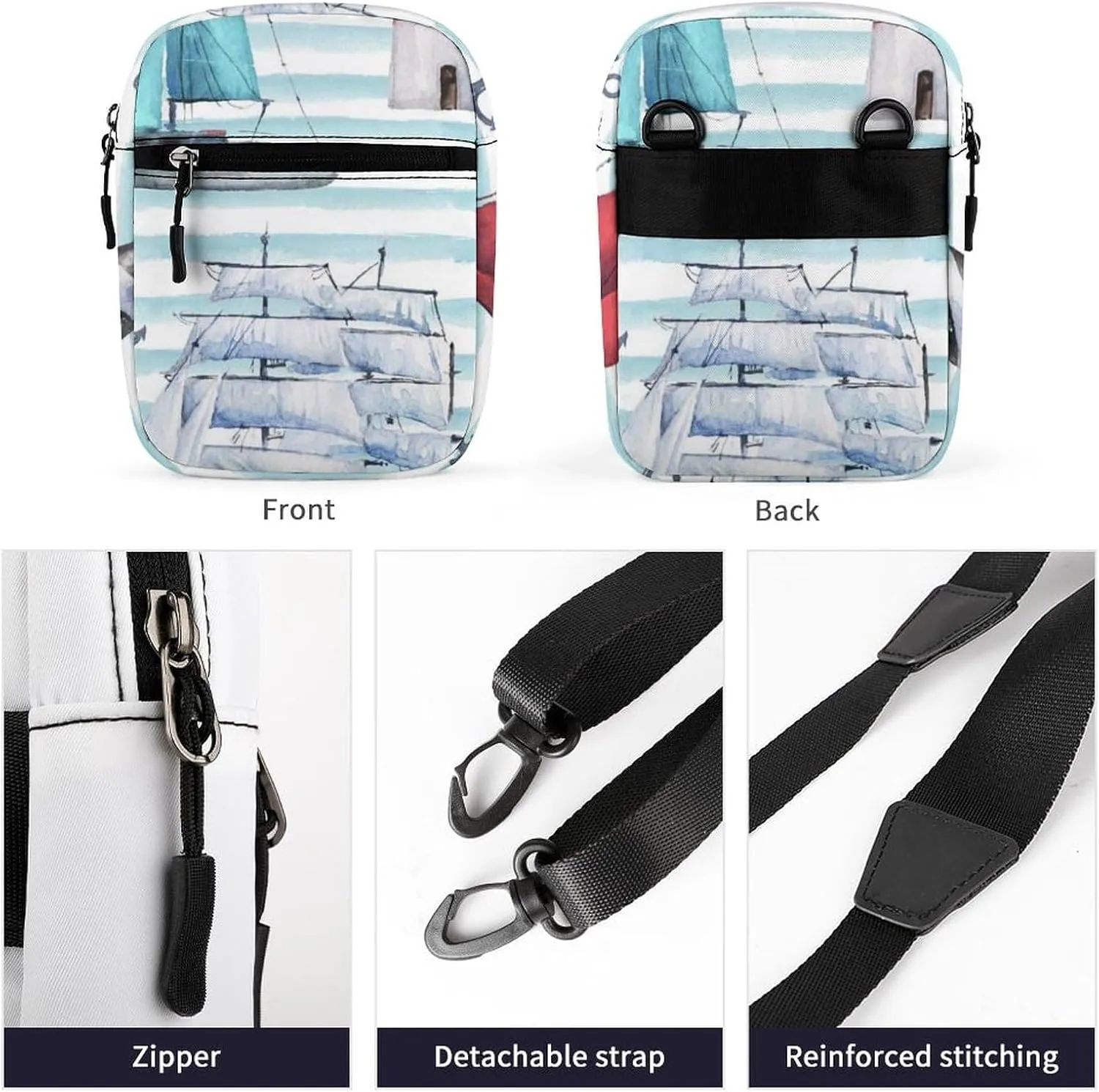 Boats Ships Vessels Nautical Anchors Light House Adjustable Fanny Waist Pack Pouch, Waterproof Crossbody Runners Bag Wallet for Gym Hiking Fitness Women Men 6.1 x 2.2 x 7.9 inch