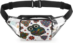 Boho Ethnic Owl Clear Fanny Pack Stadium Approved Clear Crossbody Belt Bag for Women Men Transparent Waist Bag with Adjustable Strap for Concerts Sports Events Travel