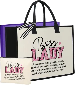 Boss Lady Gifts for Women Boss Gifts for Women Boss Day Gifts Appreciation Gifts Thank You Gifts for Boss Lady Christmas Gifts for Boss Tote Makeup Bag Set