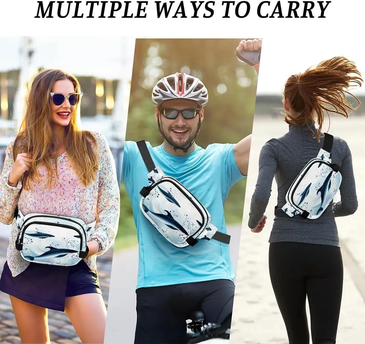 BotaNical Whale Illustration Men's and Women's Waist Pack Crossbody Marine Life Whales Waist Pack Running Strap, Adjustable Shoulder Strap - For Hiking and Running Exercise Fitness