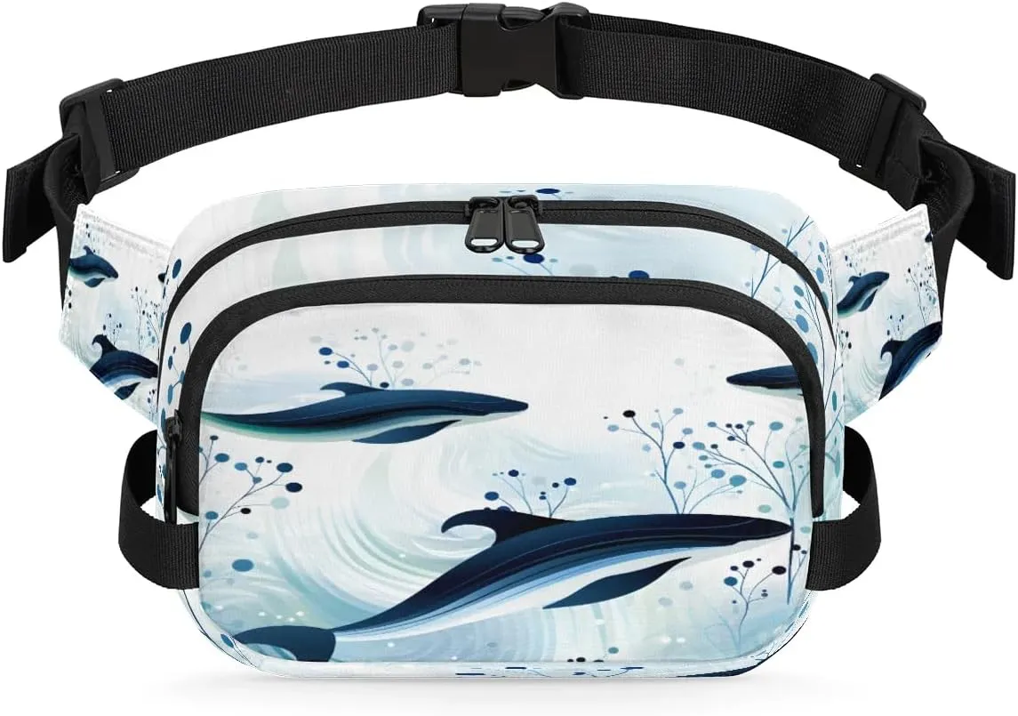 BotaNical Whale Illustration Men's and Women's Waist Pack Crossbody Marine Life Whales Waist Pack Running Strap, Adjustable Shoulder Strap - For Hiking and Running Exercise Fitness
