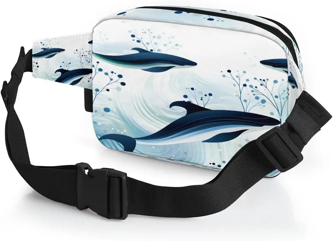 BotaNical Whale Illustration Men's and Women's Waist Pack Crossbody Marine Life Whales Waist Pack Running Strap, Adjustable Shoulder Strap - For Hiking and Running Exercise Fitness