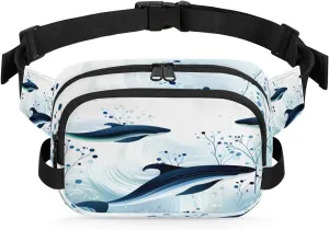BotaNical Whale Illustration Men's and Women's Waist Pack Crossbody Marine Life Whales Waist Pack Running Strap, Adjustable Shoulder Strap - For Hiking and Running Exercise Fitness