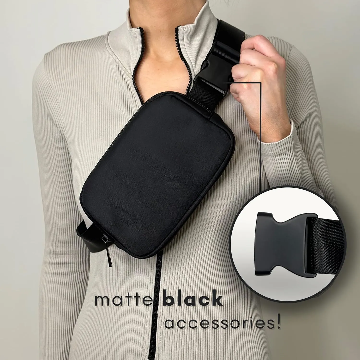 Boutique Belt Bag | Crossbody Bag Fanny Pack for Women Fashionable | Cute Mini Everywhere Bum Hip Waist Pack | Small Fashion Travel Chest Bag | Matte Black | Adjustable Small Strap | Black Midnight