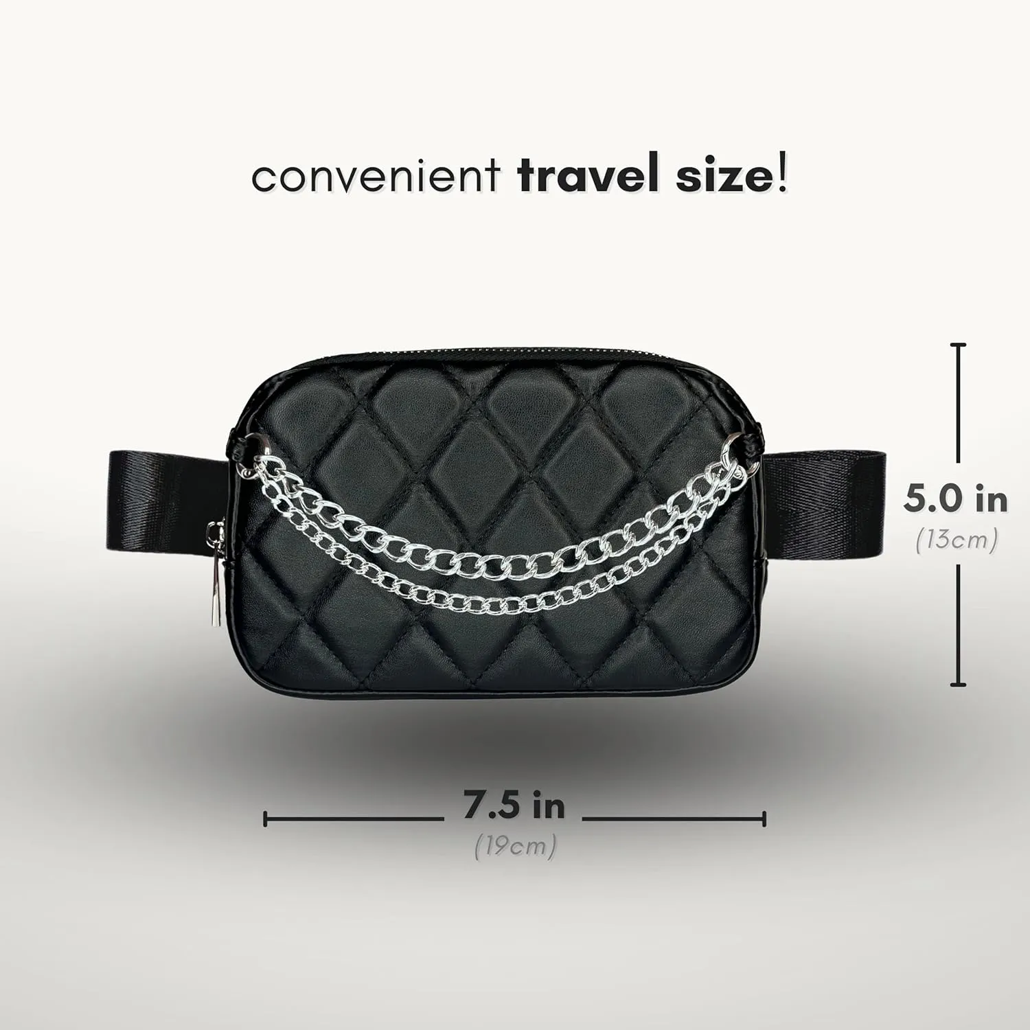 Boutique Luxury Chain Belt Bag | Crossbody Bag Leather Fanny Pack for Women Fashionable | Cute Everywhere Bum Hip Waist Pack | Small Travel Fashion Chest Bag (Extended Strap, Black Silver | Diamond)