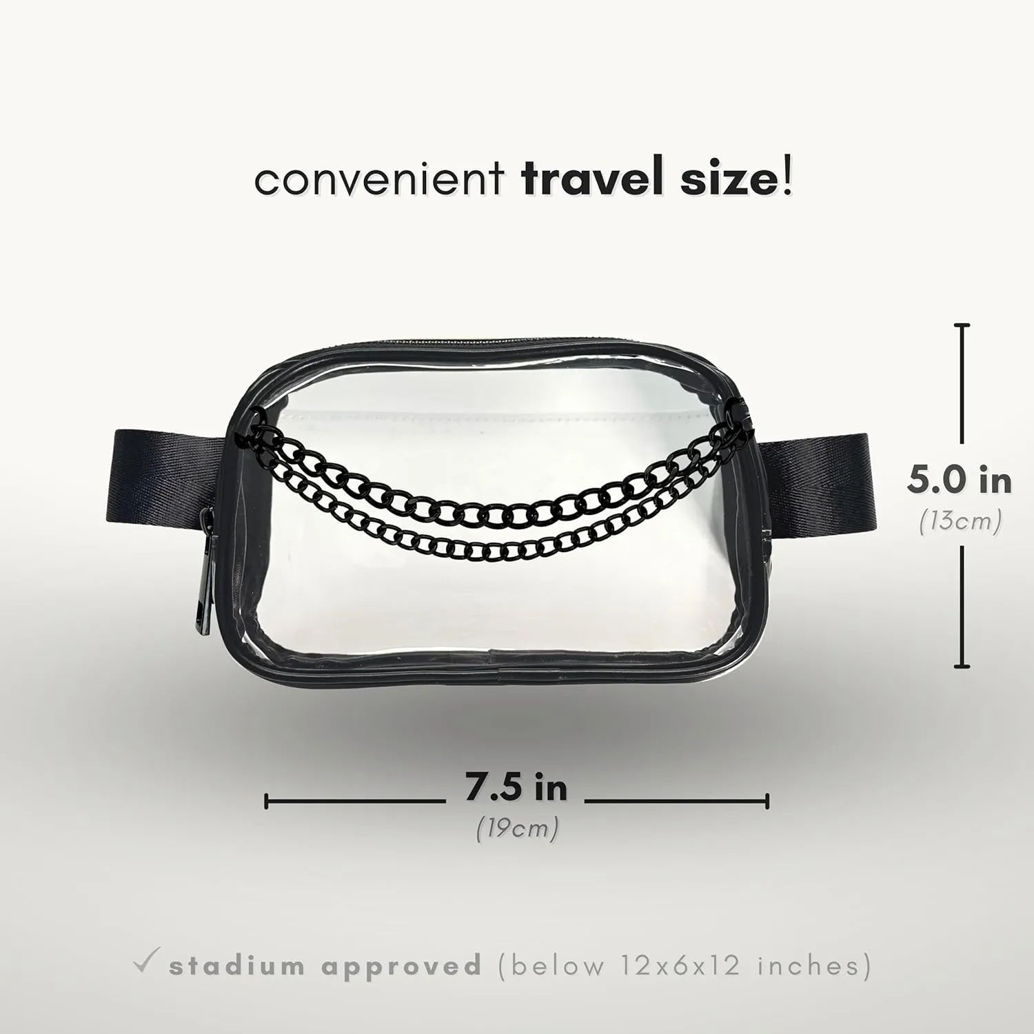 Boutique Luxury Chain Belt Bag | Crossbody Bag Leather Fanny Pack for Women Fashionable | Extended Plus Size | Everywhere Waist Pack | Small Chest Bag (Small Strap Length, Black Midnight | Clear)