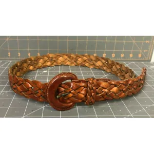 Braided Brown Leather Belt & Buckle Size M Made In Turkey Style 8839