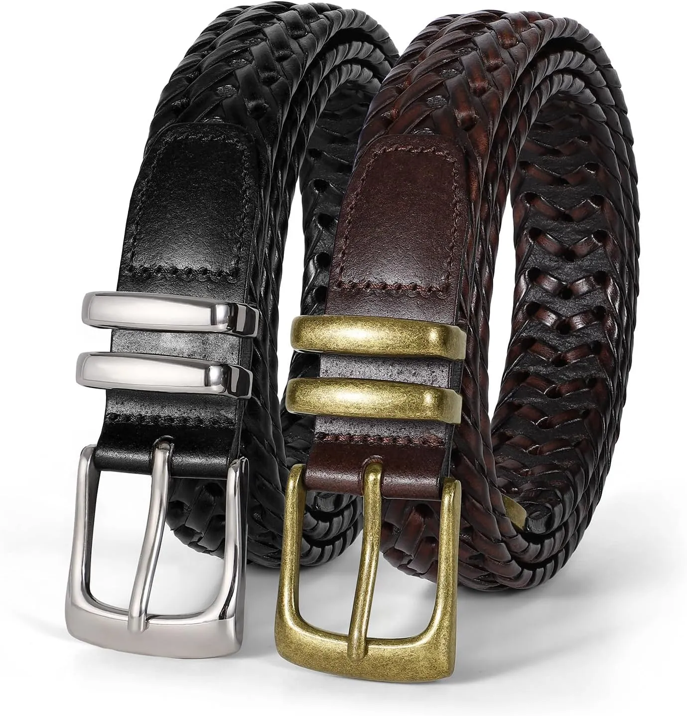 Braided Leather Belt for Men Casual Jeans Golf, Men's Leather Woven Alloy Buckle Hand Braided Belts Gift for Men