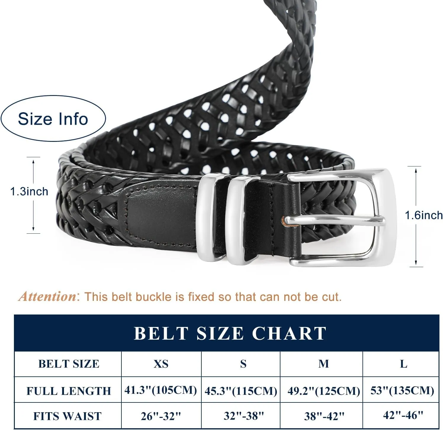 Braided Leather Belt for Men Casual Jeans Golf, Men's Leather Woven Alloy Buckle Hand Braided Belts Gift for Men