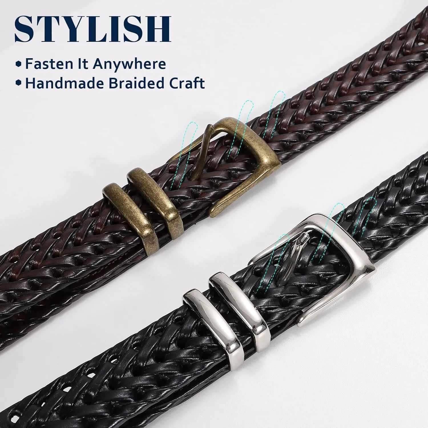 Braided Leather Belt for Men Casual Jeans Golf, Men's Leather Woven Alloy Buckle Hand Braided Belts Gift for Men
