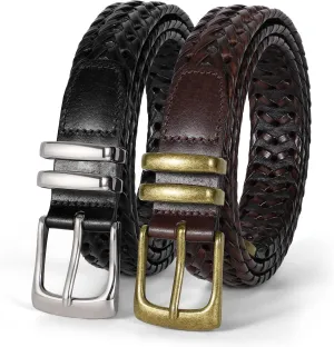 Braided Leather Belt for Men Casual Jeans Golf, Men's Leather Woven Alloy Buckle Hand Braided Belts Gift for Men