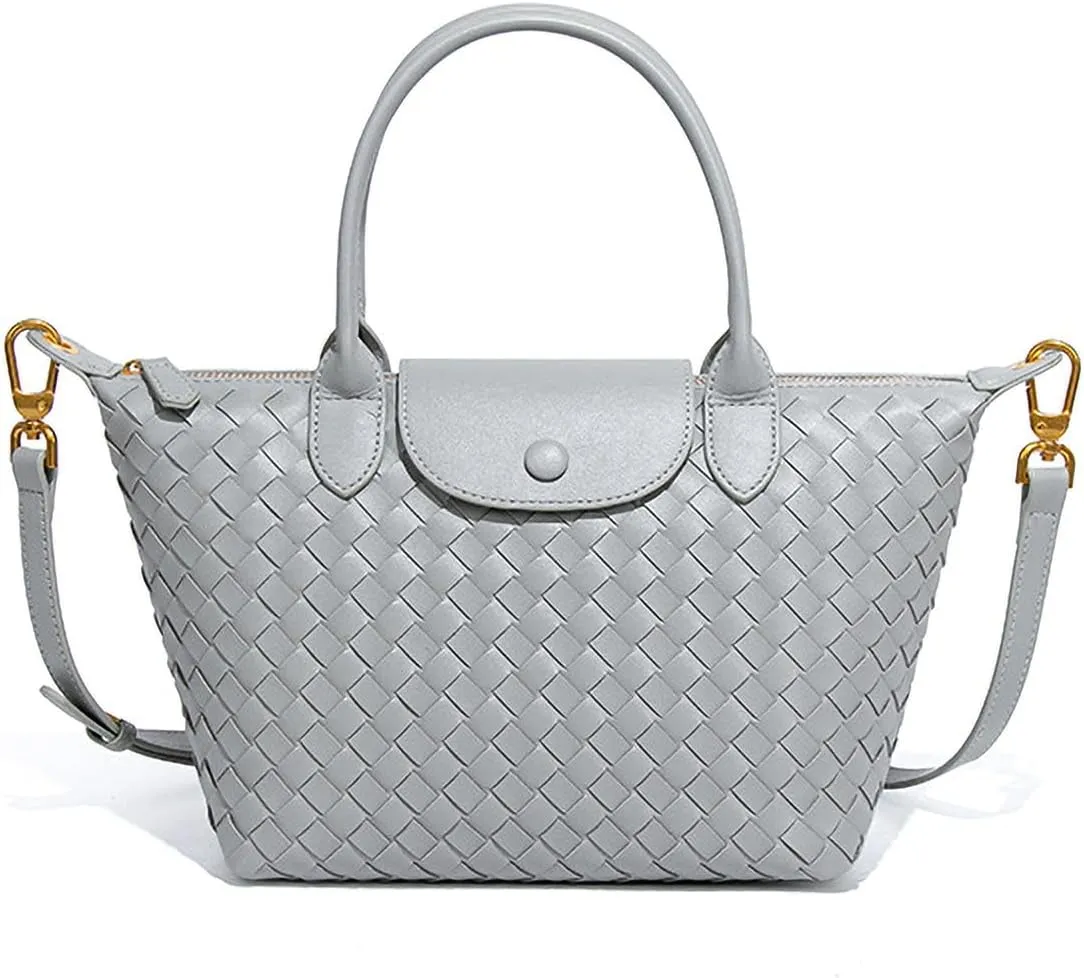 Braided Luxury Women's Leather Tote Top Handle Age Elegant Large Capacity Travel Day Crossbody Bag