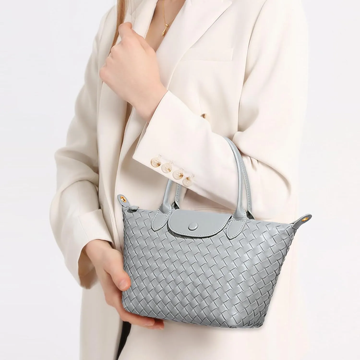 Braided Luxury Women's Leather Tote Top Handle Age Elegant Large Capacity Travel Day Crossbody Bag