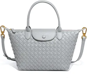 Braided Luxury Women's Leather Tote Top Handle Age Elegant Large Capacity Travel Day Crossbody Bag