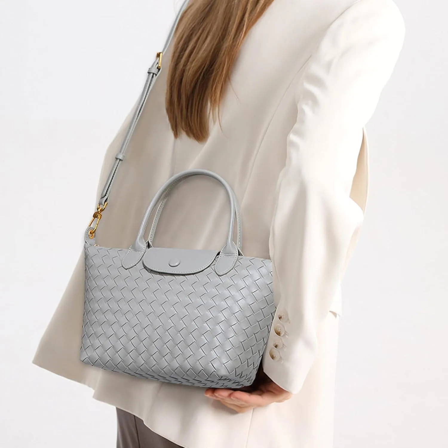 Braided Luxury Women's Leather Tote Top Handle Age Elegant Large Capacity Travel Day Crossbody Bag