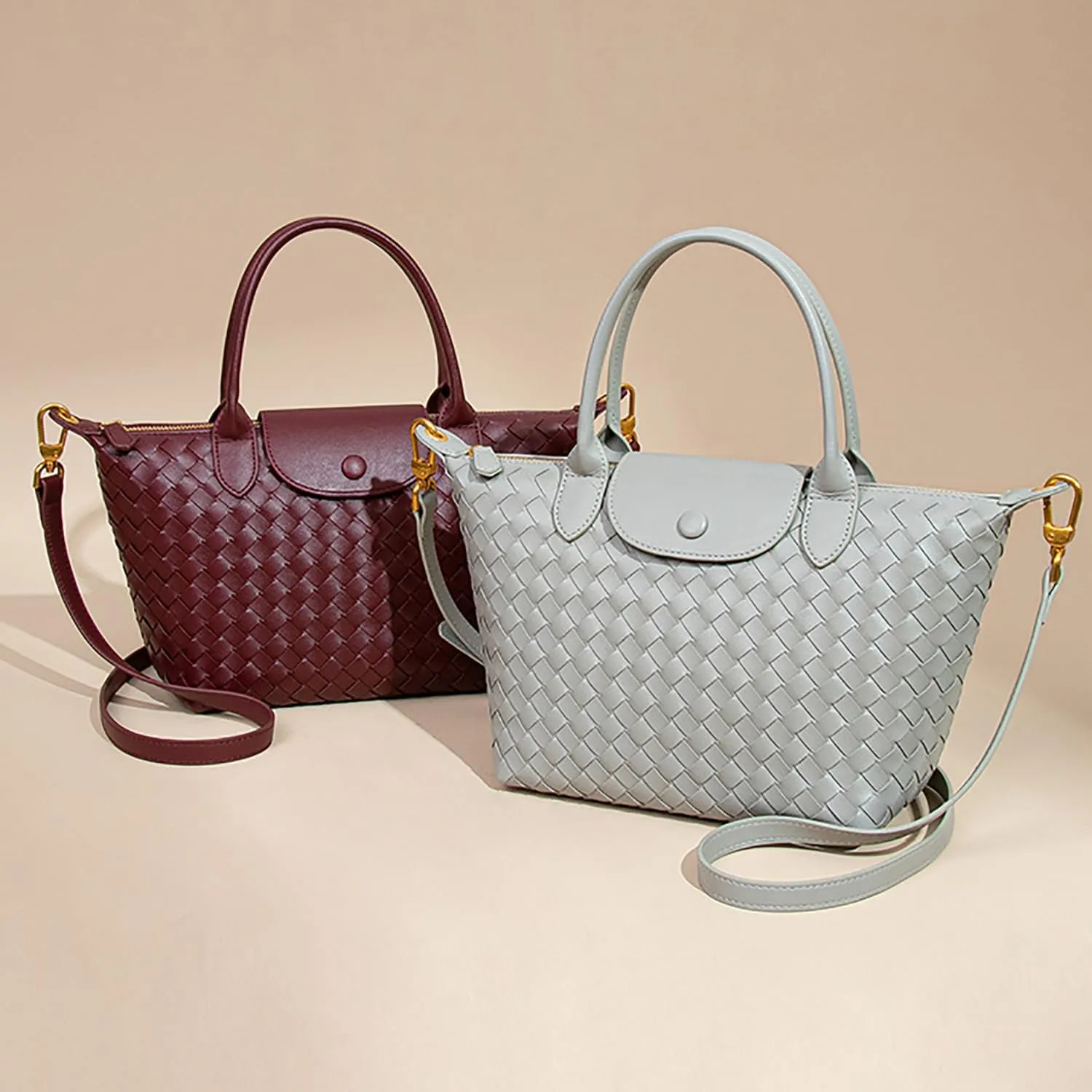 Braided Luxury Women's Leather Tote Top Handle Age Elegant Large Capacity Travel Day Crossbody Bag