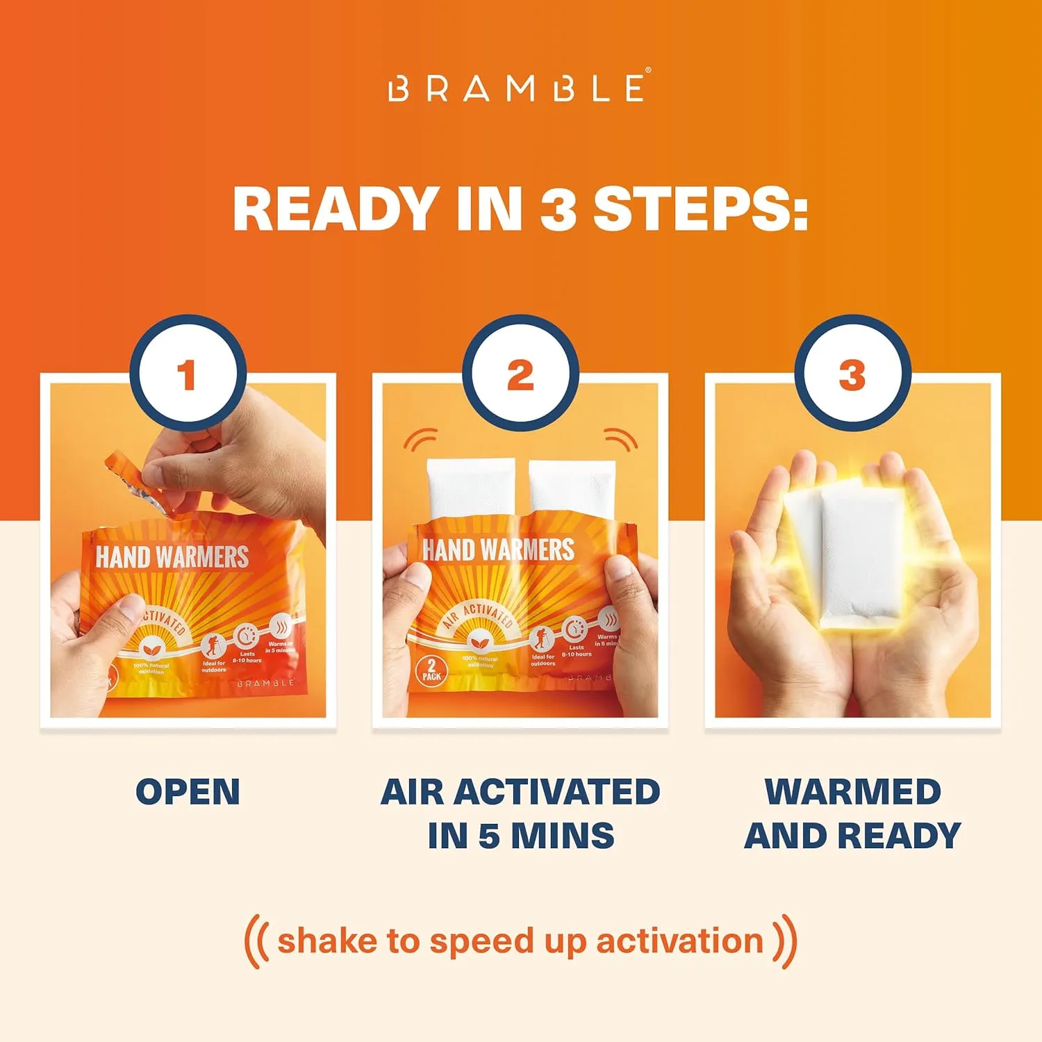Bramble Hand Warmers Disposable Bulk Up to 10 Hours of Heat for Cold Weather, Ski, Camping & Outdoor Activities | Air Activated Instant Heat Packs for Body, Feet, Adult & Kids