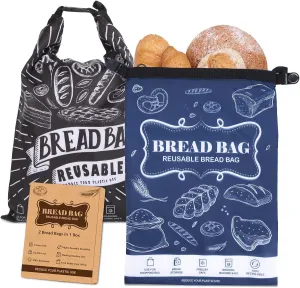 Bread Bag, 2 Packs Reusable Sourdough Storage Bag With Zipper for Homemade Bread - Large Freezer Container to Keep Bread Fresh (Black, L)