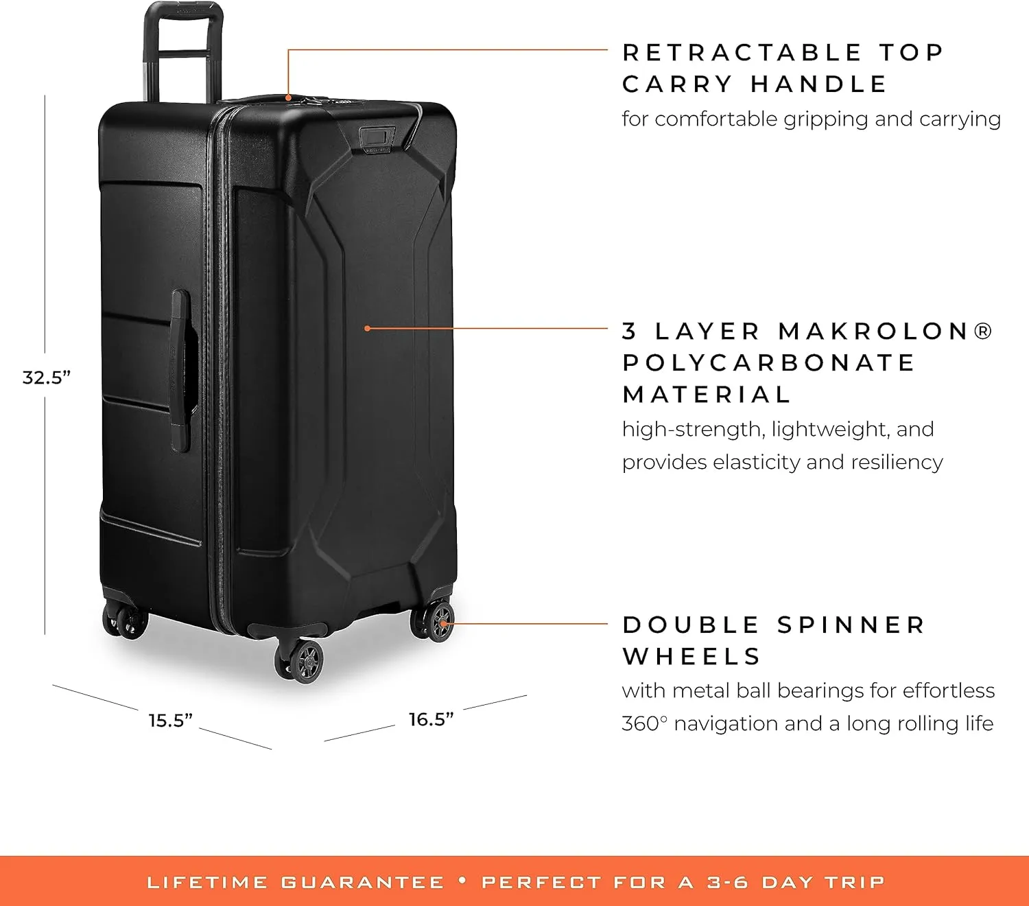 Briggs & Riley 32" Extra Large Trunk Spinner - Checked Luggage for Travel, Suitcases with Wheels, Hardside Rolling Bag for Men & Women, Self-Repairing Zipper - Torq Collection, Stealth Black