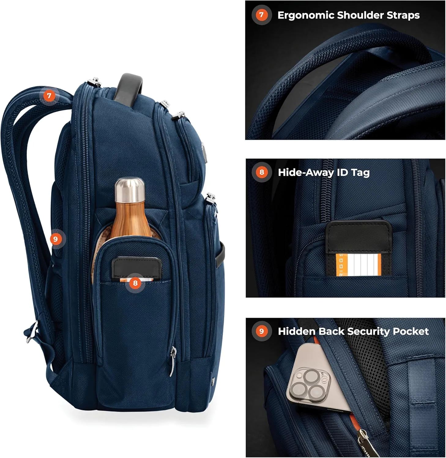 Briggs & Riley Large Cargo Backpack for Women & Men - Daypack for Work, Personal Item Travel Bag, Spacious & Durable, Padded Straps, Fits up to 17" Laptop - @work Collection, Navy