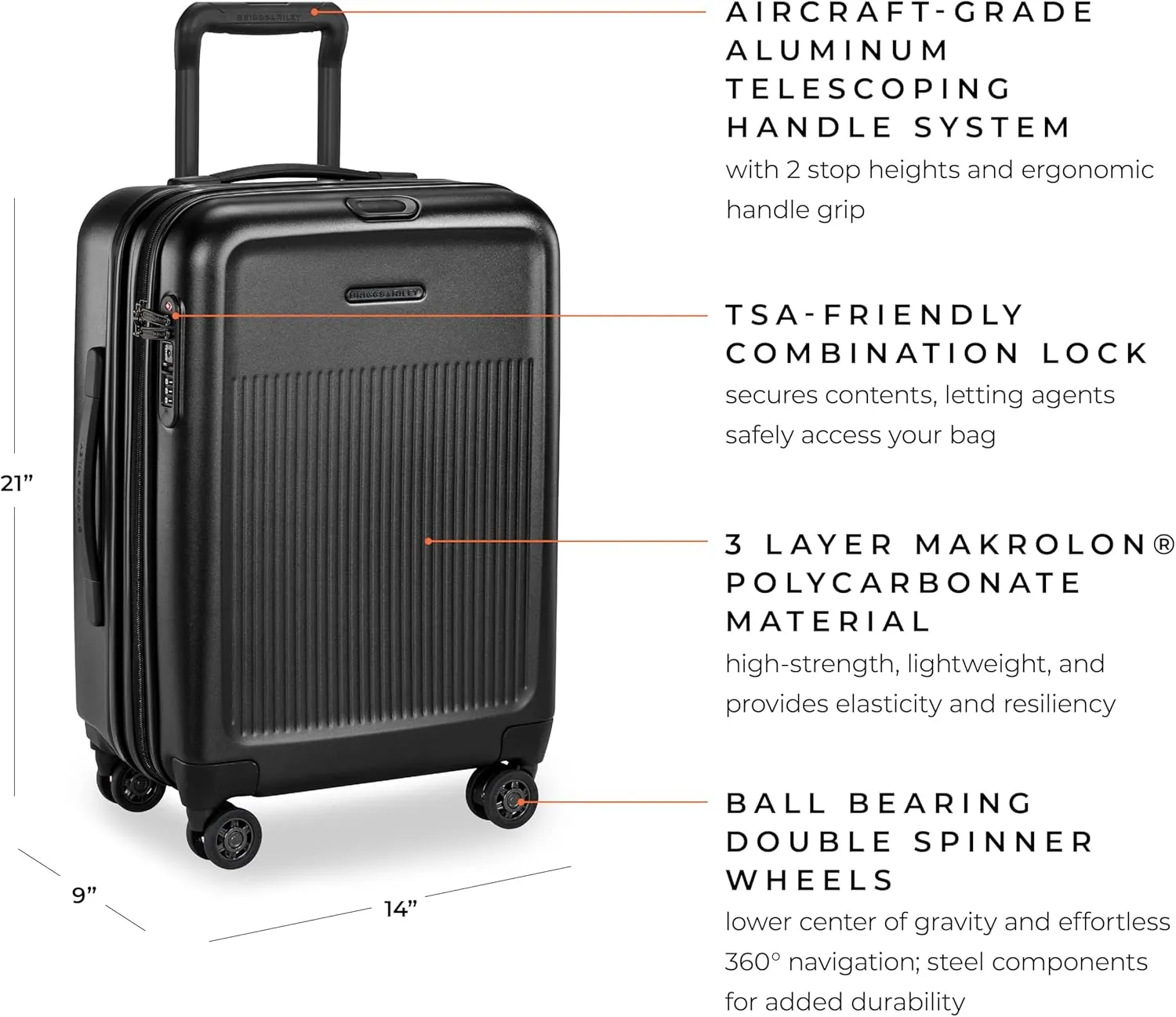 Briggs & Riley Sympatico Hardside International Spinner Luggage, Matte Black, 21-Inch Carry-On