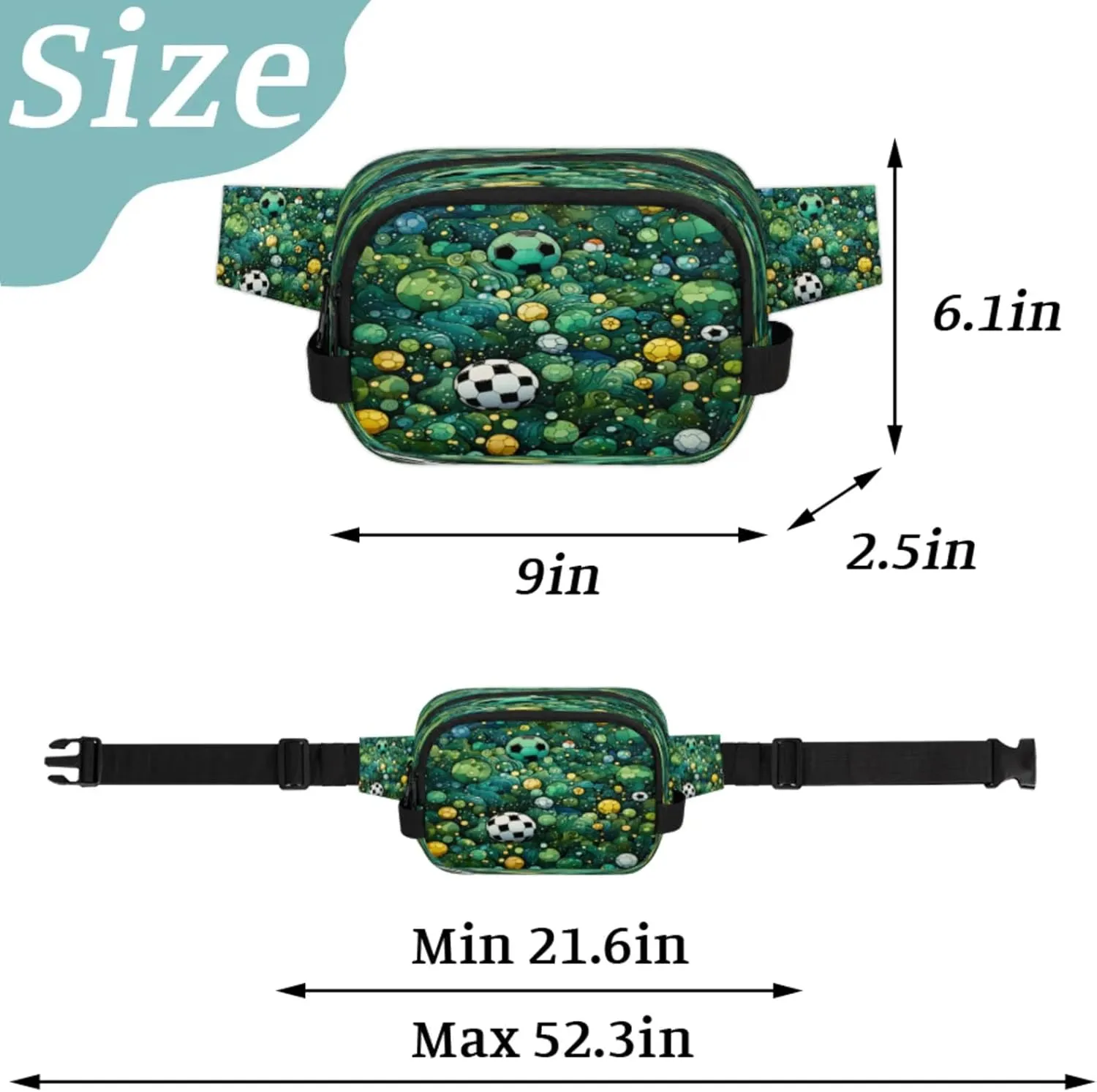 Bubble Ballad Waterproof Unisex Square Fanny Pack, Adjustable Waist Bag with Pockets, Sturdy Lightweight Crossbody Bag for Travel, Running, Hiking (9x6.1x2.5 Inches)