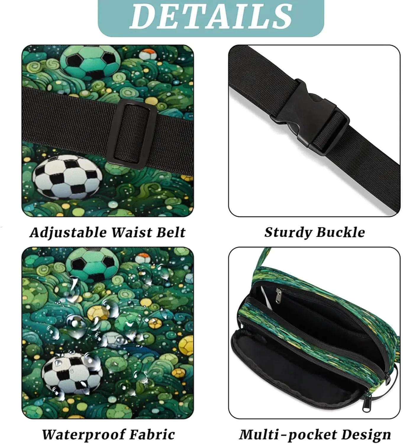 Bubble Ballad Waterproof Unisex Square Fanny Pack, Adjustable Waist Bag with Pockets, Sturdy Lightweight Crossbody Bag for Travel, Running, Hiking (9x6.1x2.5 Inches)