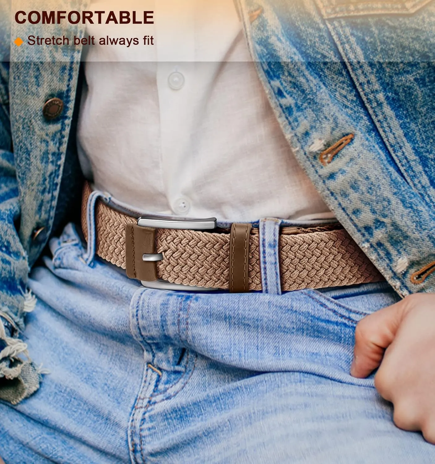 BULLIANT Belt for Men 2Pack,Mens Gift Stretch Braided Web Belt Elastic for Casual Golf Jeans,1 3/8"