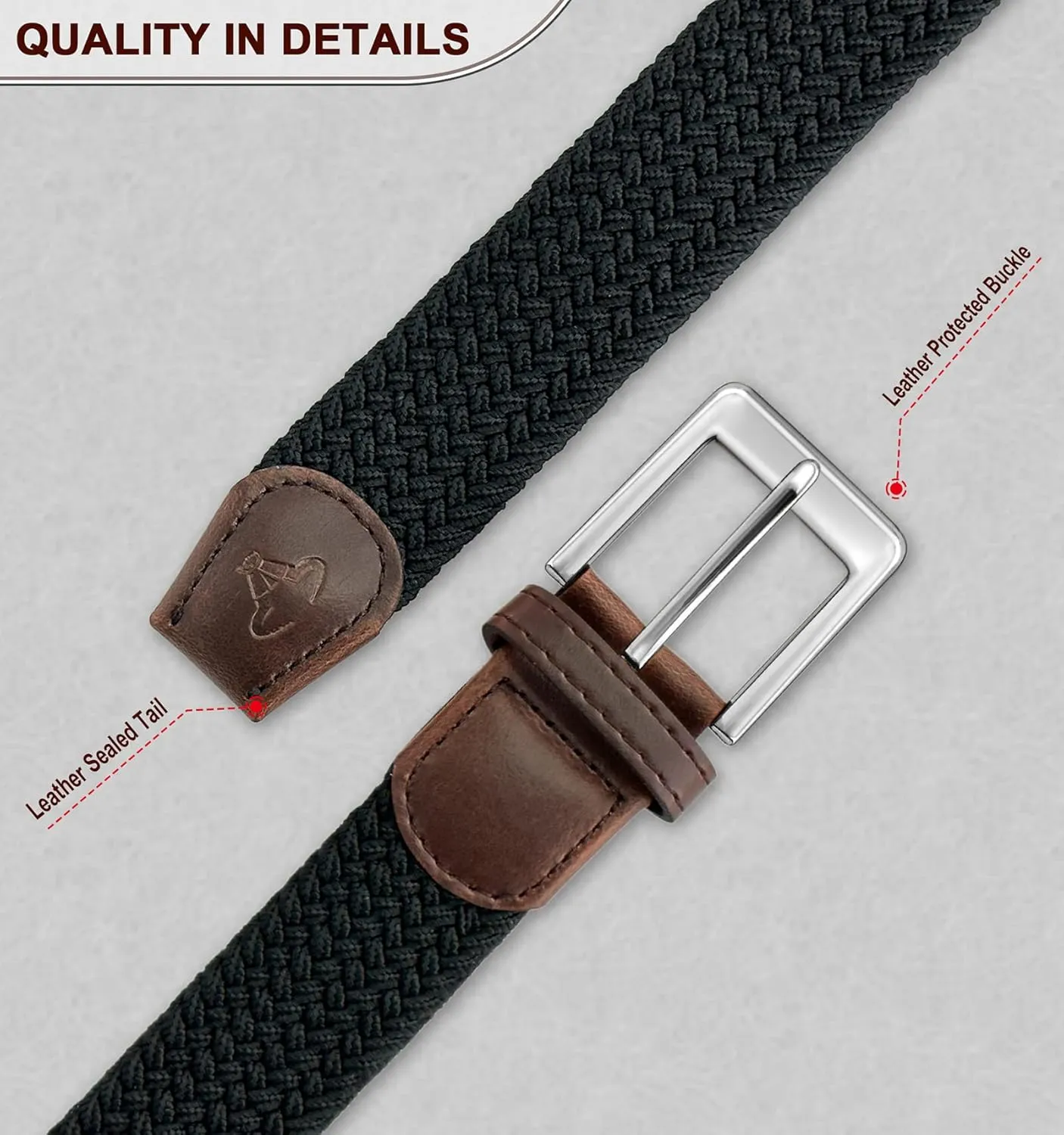 BULLIANT Belt for Men 2Pack,Mens Gift Stretch Braided Web Belt Elastic for Casual Golf Jeans,1 3/8"