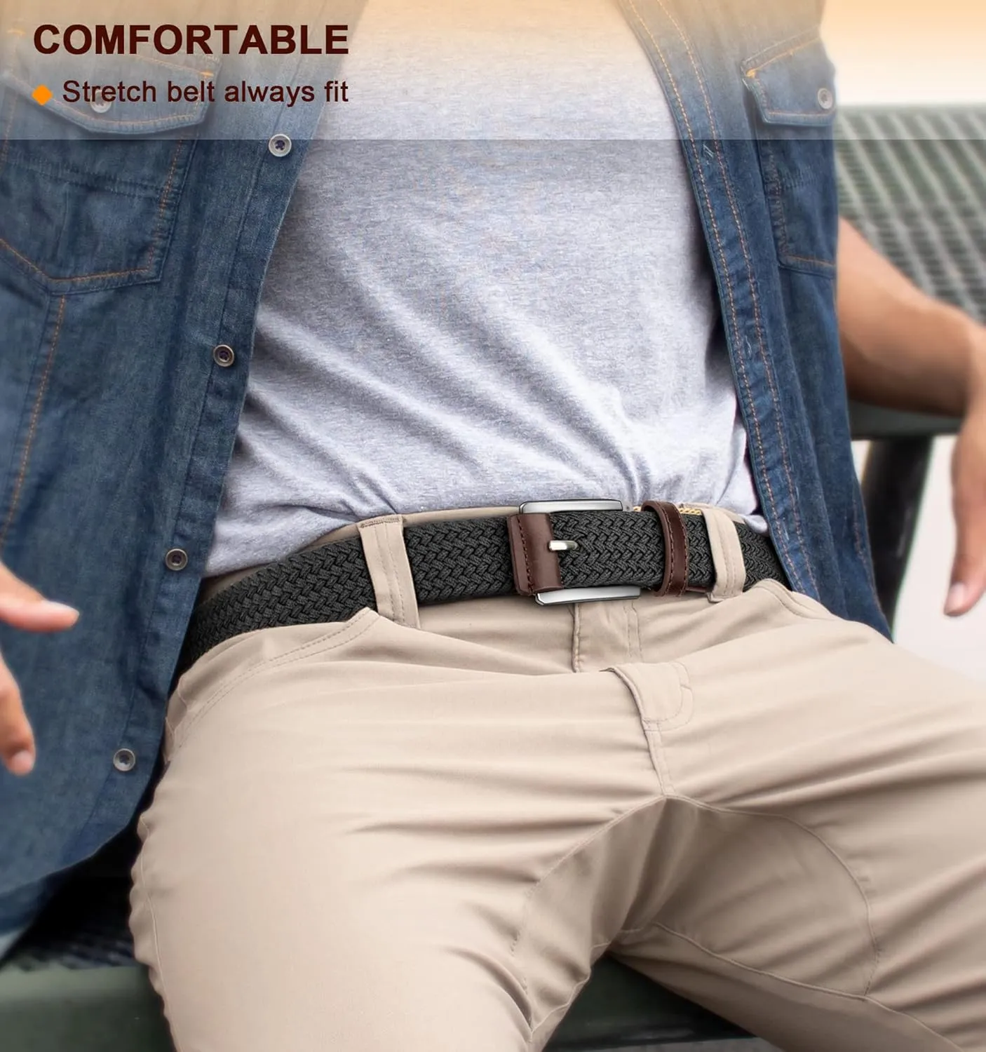 BULLIANT Belt for Men 2Pack,Mens Gift Stretch Braided Web Belt Elastic for Casual Golf Jeans,1 3/8"