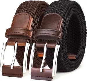 BULLIANT Belt for Men 2Pack,Mens Gift Stretch Braided Web Belt Elastic for Casual Golf Jeans,1 3/8"