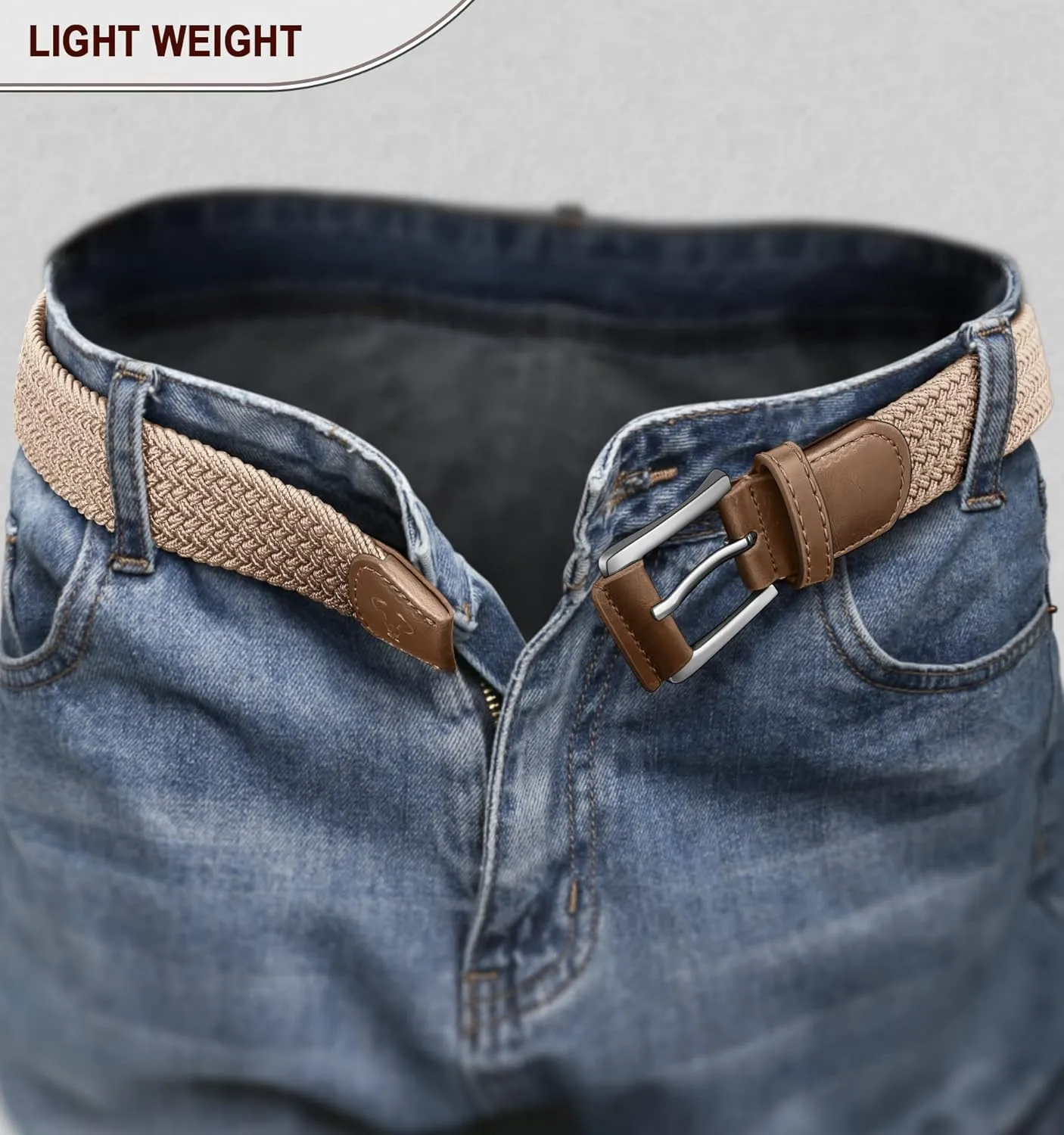BULLIANT Belt for Men 2Pack,Mens Gift Stretch Braided Web Belt Elastic for Casual Golf Jeans,1 3/8"