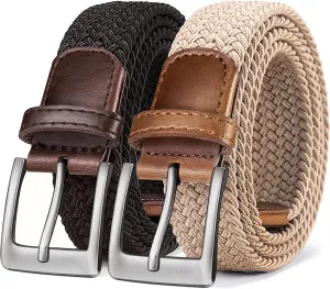 BULLIANT Belt for Men 2Pack,Mens Gift Stretch Braided Web Belt Elastic for Casual Golf Jeans,1 3/8"