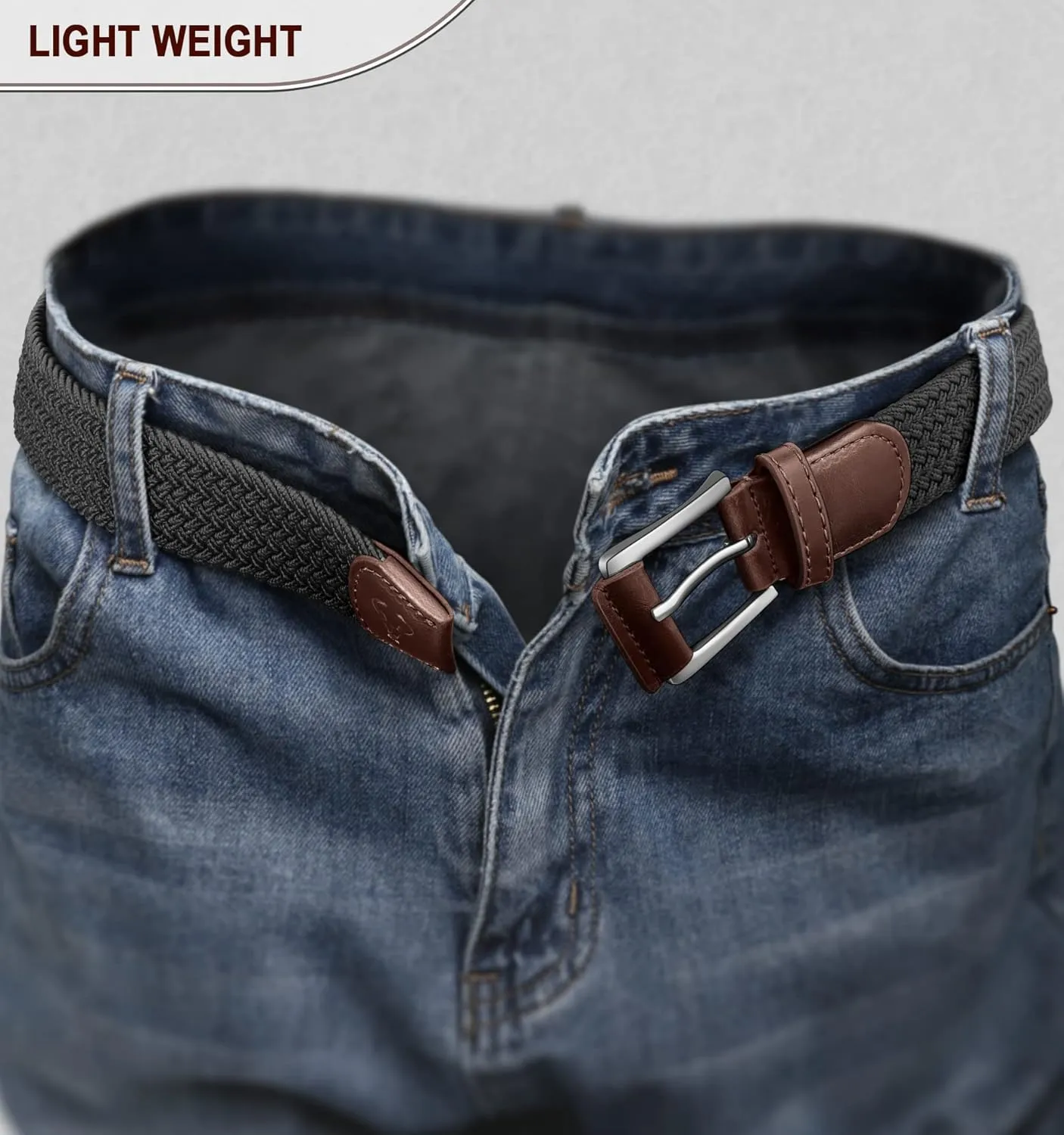 BULLIANT Belt for Men 2Pack,Mens Gift Stretch Braided Web Belt Elastic for Casual Golf Jeans,1 3/8"