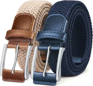 BULLIANT Belt for Men 2Pack,Mens Gift Stretch Braided Web Belt Elastic for Casual Golf Jeans,1 3/8"