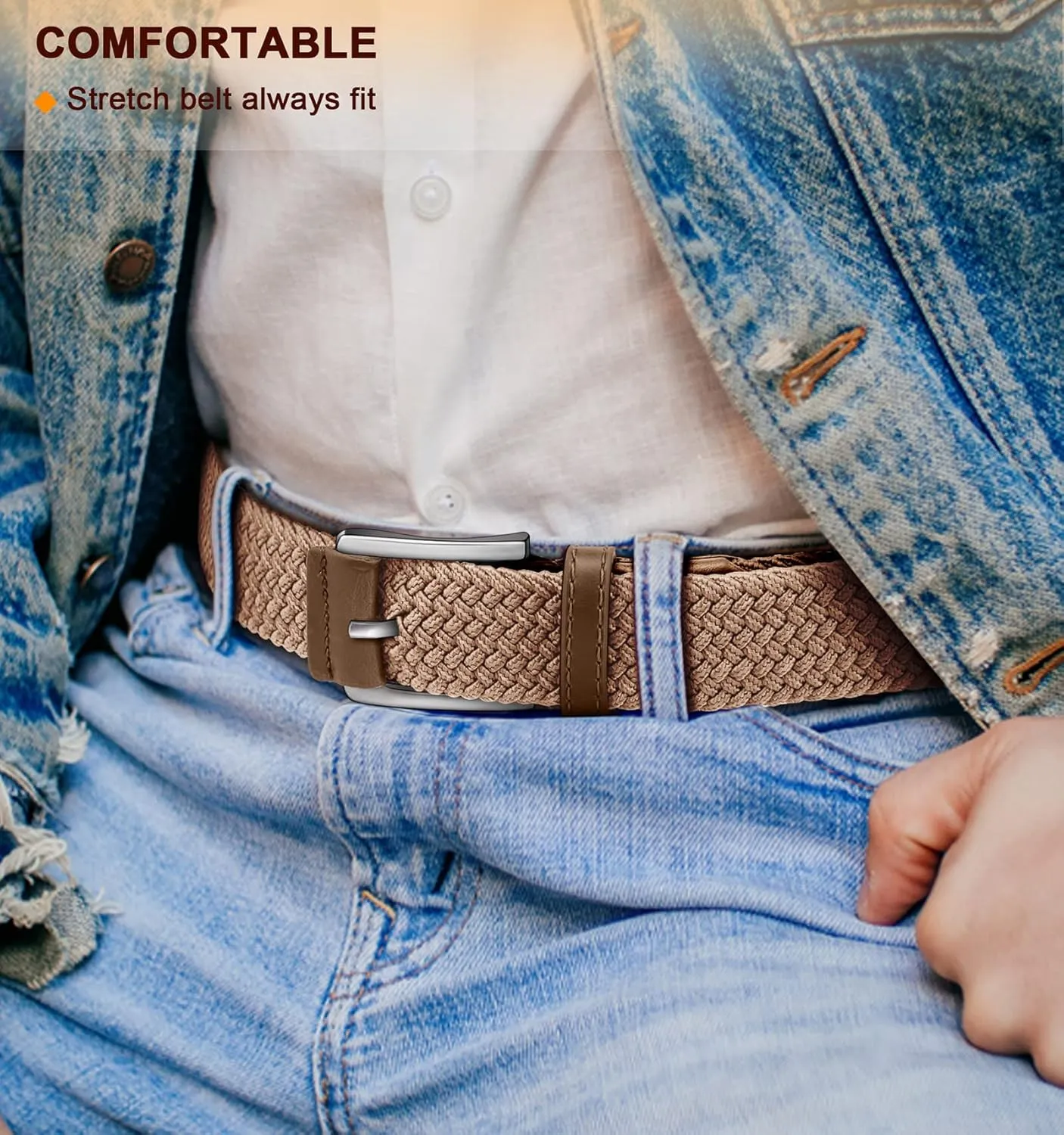 BULLIANT Belt for Men 2Pack,Mens Gift Stretch Braided Web Belt Elastic for Casual Golf Jeans,1 3/8"