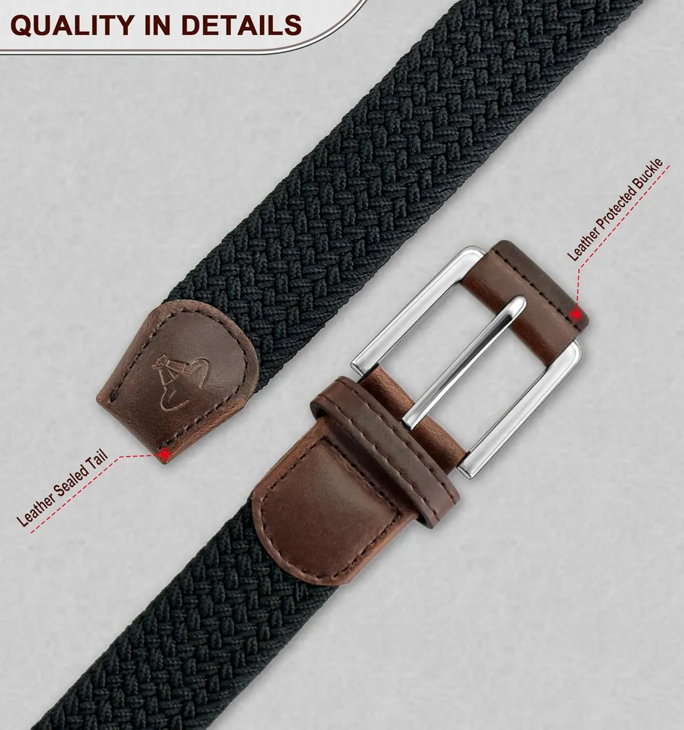 BULLIANT Belt for Men 2Pack,Mens Gift Stretch Braided Web Belt Elastic for Casual Golf Jeans,1 3/8"