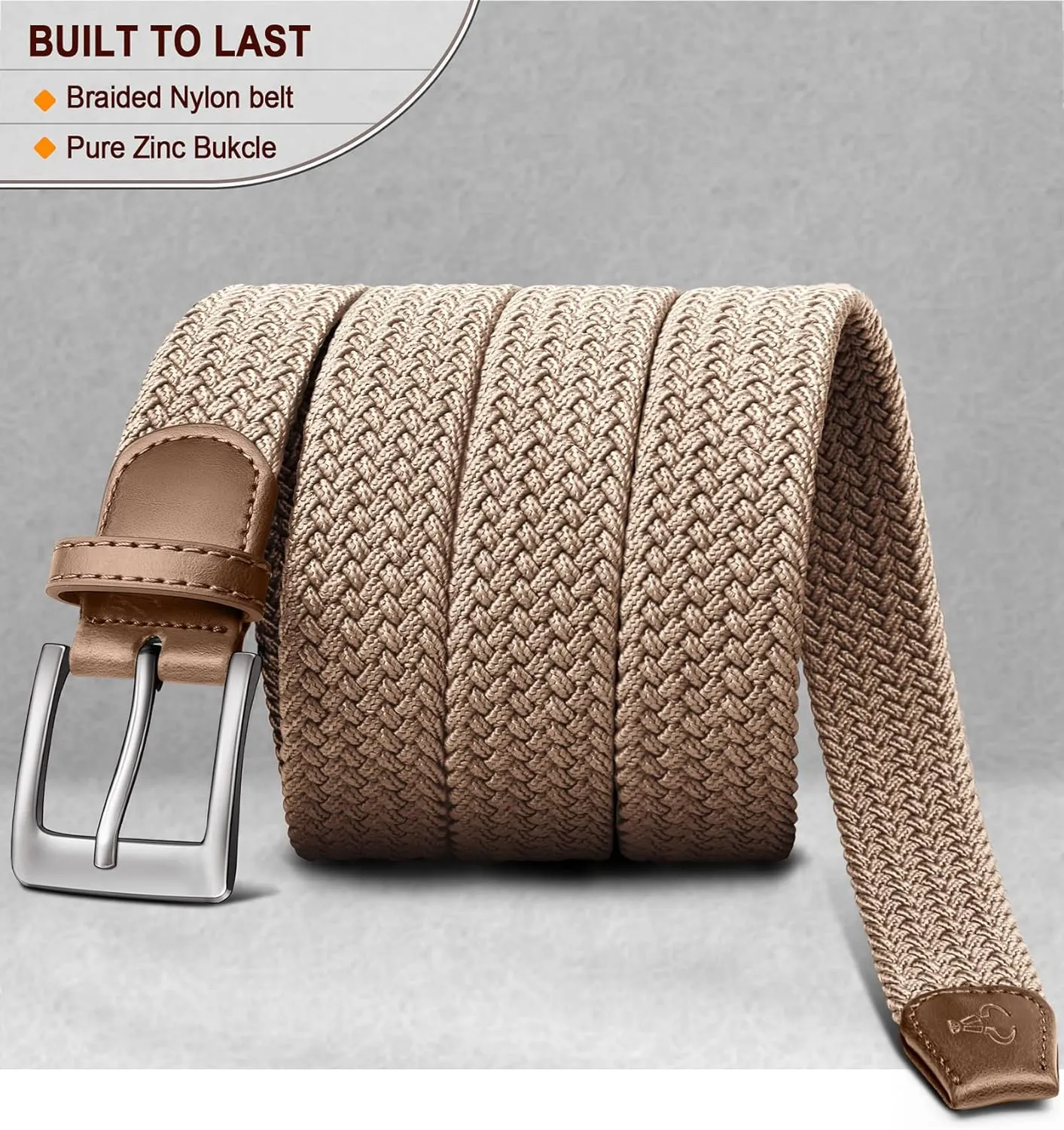 BULLIANT Belt for Men 2Pack,Mens Gift Stretch Braided Web Belt Elastic for Casual Golf Jeans,1 3/8"