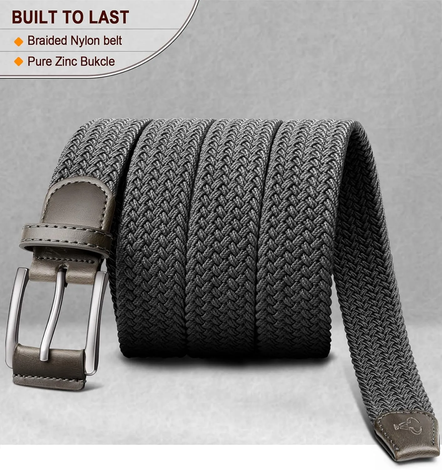 BULLIANT Belt for Men 2Pack,Mens Gift Stretch Braided Web Belt Elastic for Casual Golf Jeans,1 3/8"