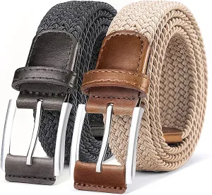 BULLIANT Belt for Men 2Pack,Mens Gift Stretch Braided Web Belt Elastic for Casual Golf Jeans,1 3/8"
