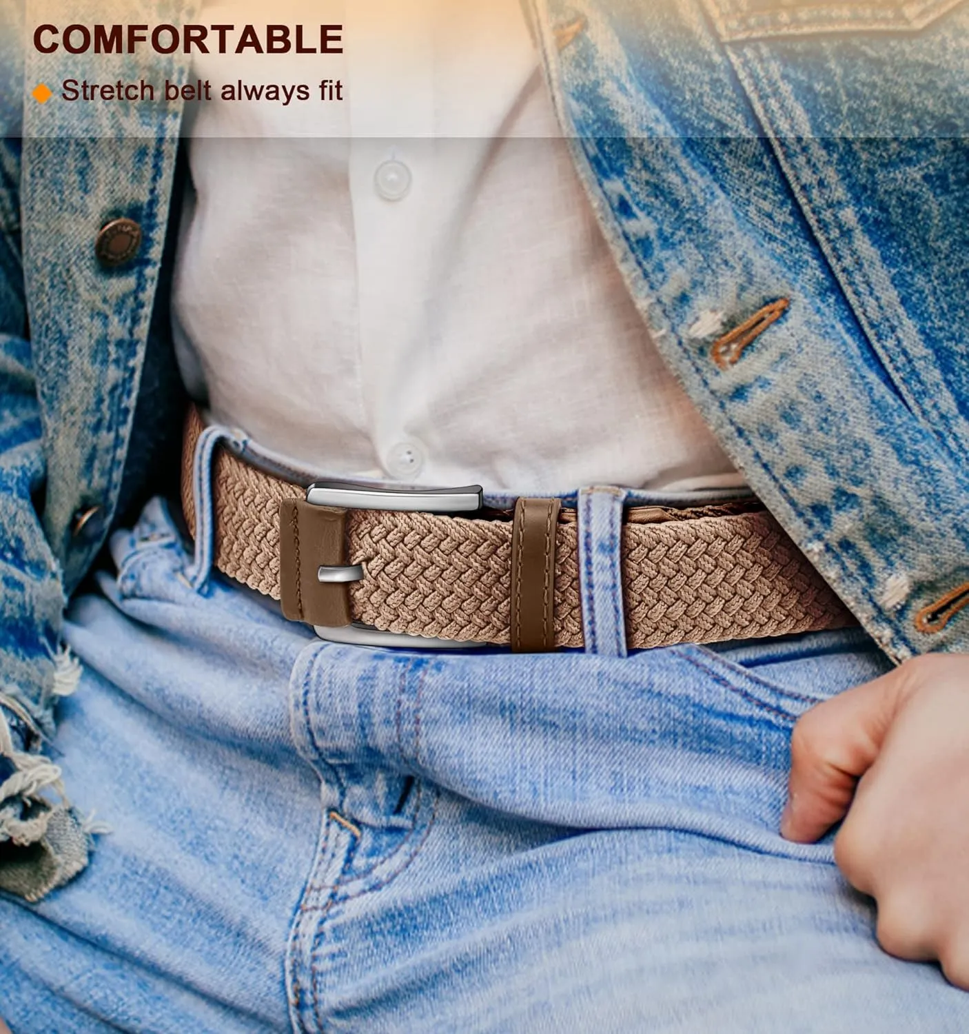 BULLIANT Belt for Men 2Pack,Mens Gift Stretch Braided Web Belt Elastic for Casual Golf Jeans,1 3/8"
