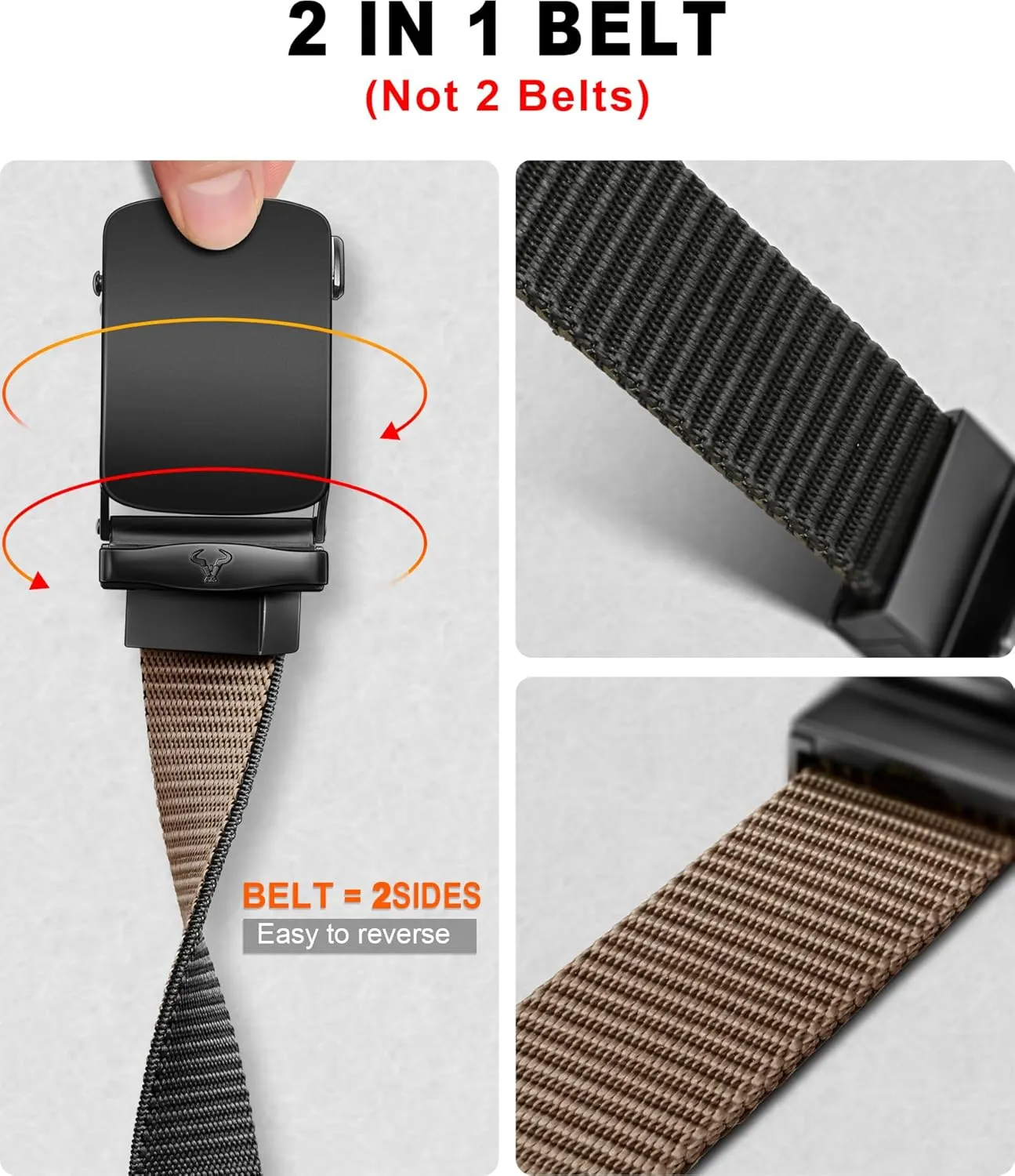 BULLIANT Men Belt-Reversible Ratchet Belt Stretchable for Gift Men Work Casual Golf 1 3/8"-Cut For Fit -2 In 1Belt